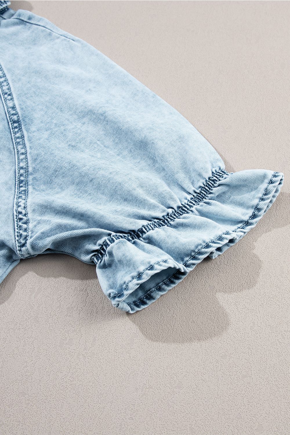 Mineral Wash Ruffle Sleeve Denim Dress - felvior