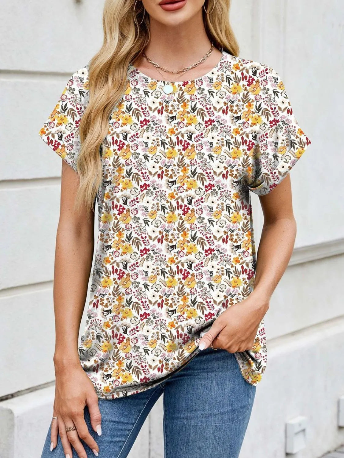 Printed Round Neck Short Sleeve Top