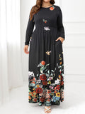 Plus Size Round Neck Maxi Dress with Pockets - felvior