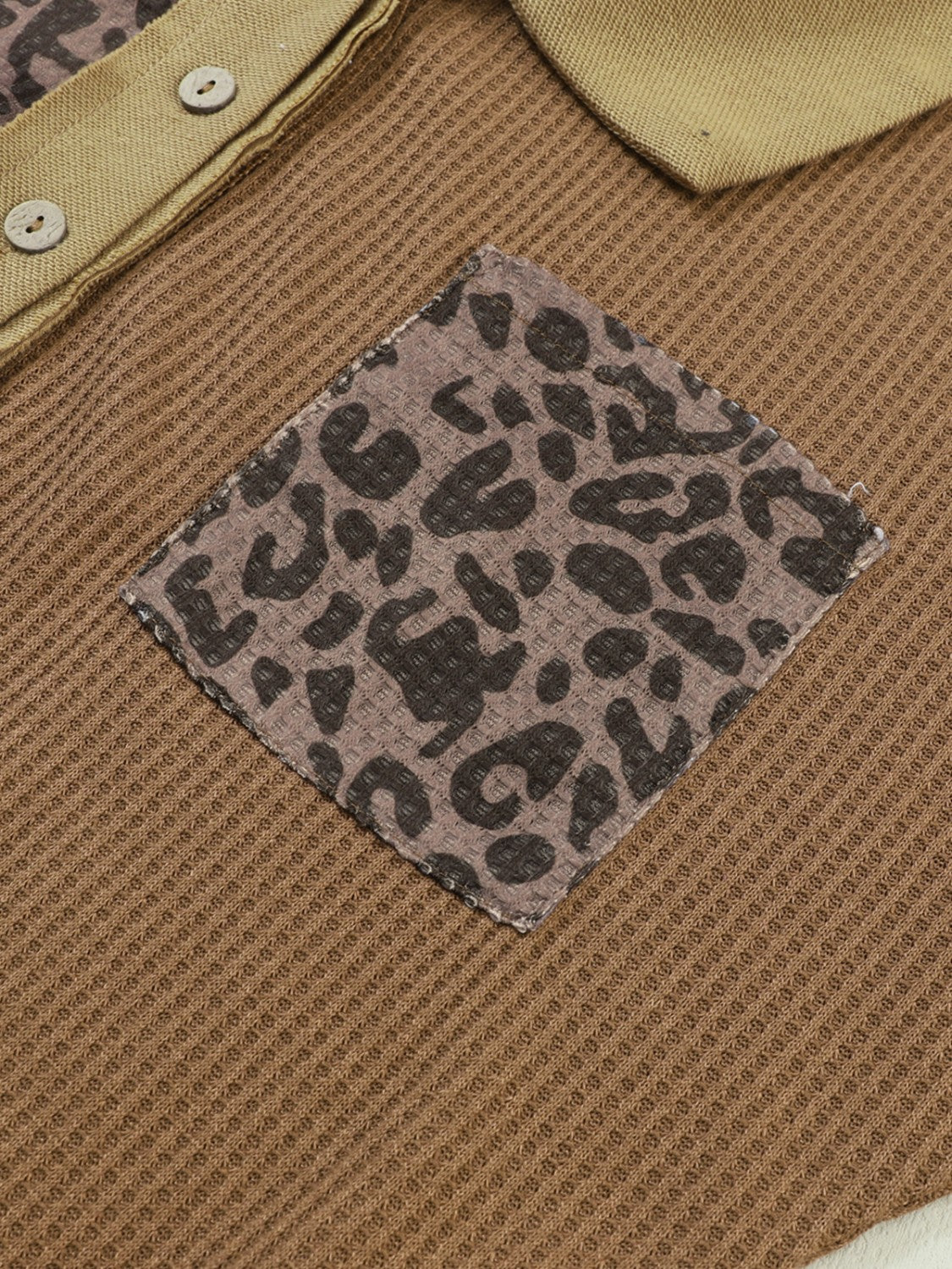 Half Button Leopard Collared Neck Blouse - felvior