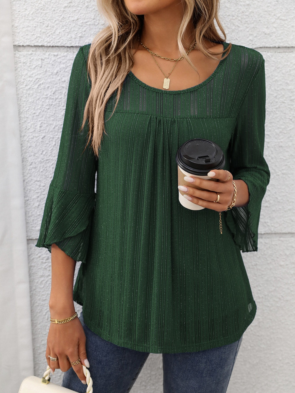 Round Neck Three-Quarter Sleeve Top