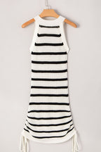 Contrast Striped Drawstring Detail Sleeveless Sweater Dress