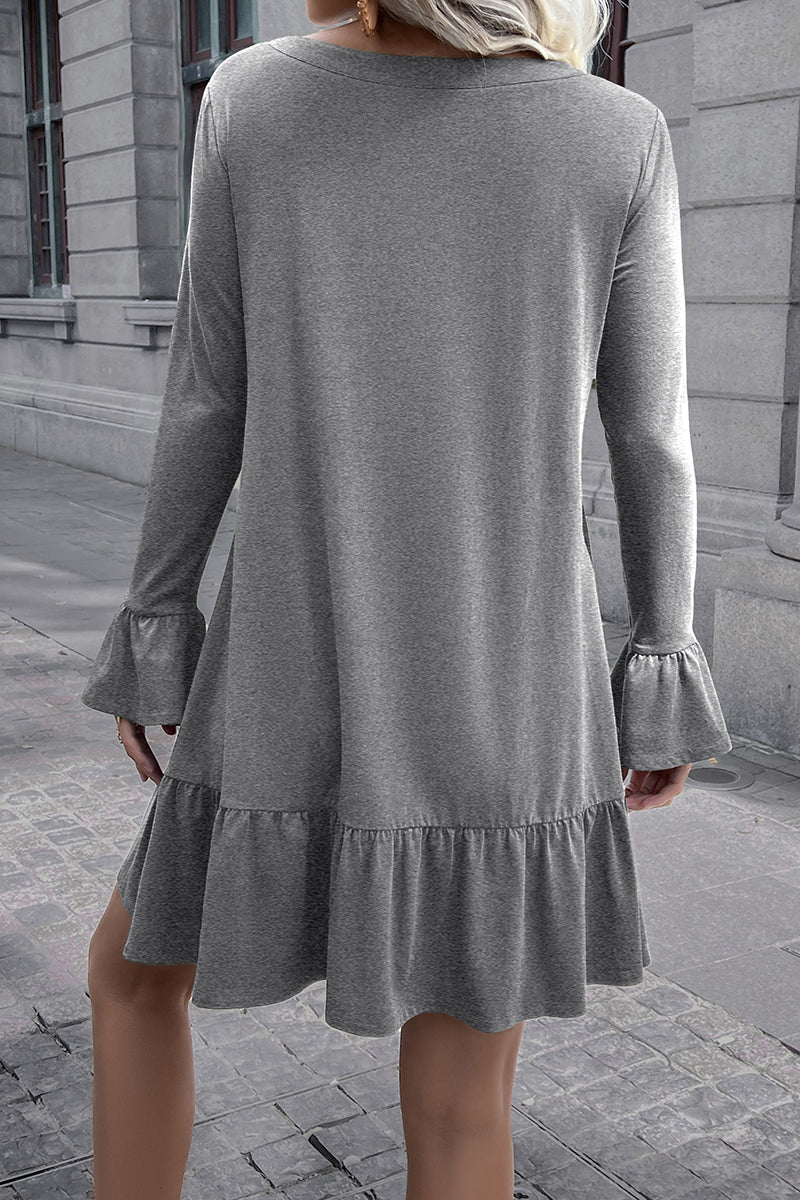 Ivy Lane V-Neck Flounce Sleeve Ruffle Hem Mini Dress - felvior