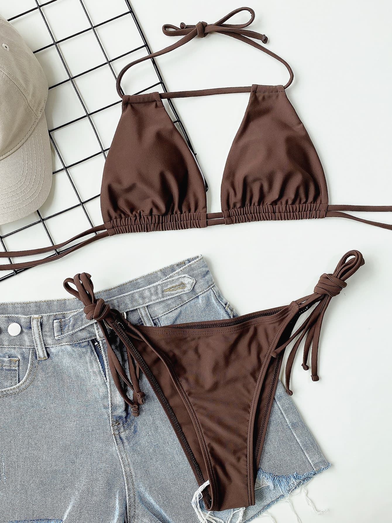 Halter Neck Ruched Bikini Set - felvior