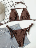Halter Neck Ruched Bikini Set - felvior