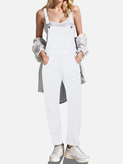 Square Neck Wide Strap Denim Overalls - felvior