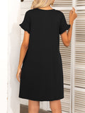 Round Neck Flounce Sleeve Dress with Pockets - felvior