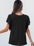 Round Neck Ruffle Sleeve Top