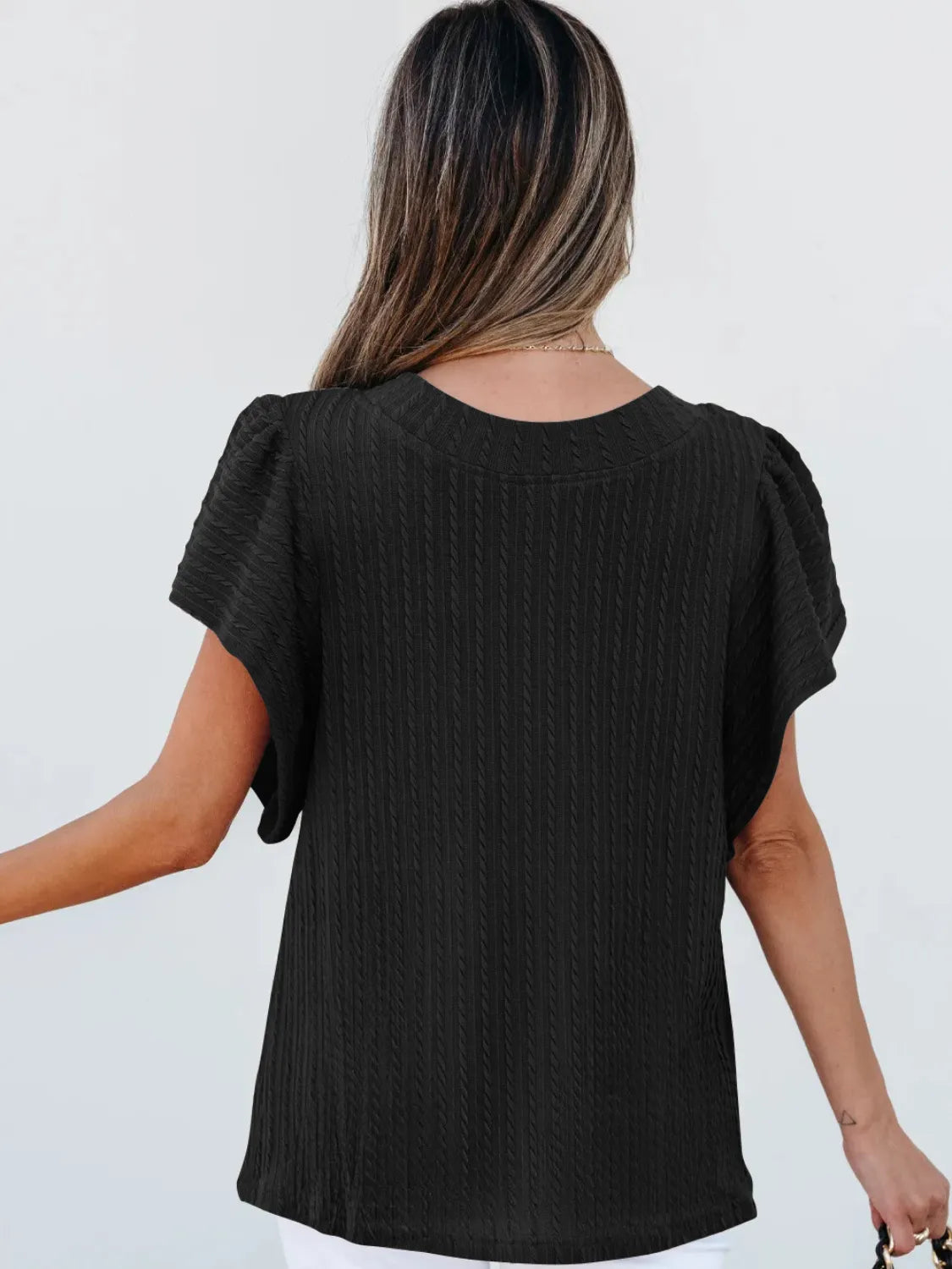 Round Neck Ruffle Sleeve Top