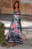 Printed Square Neck Wide Strap Dress - felvior