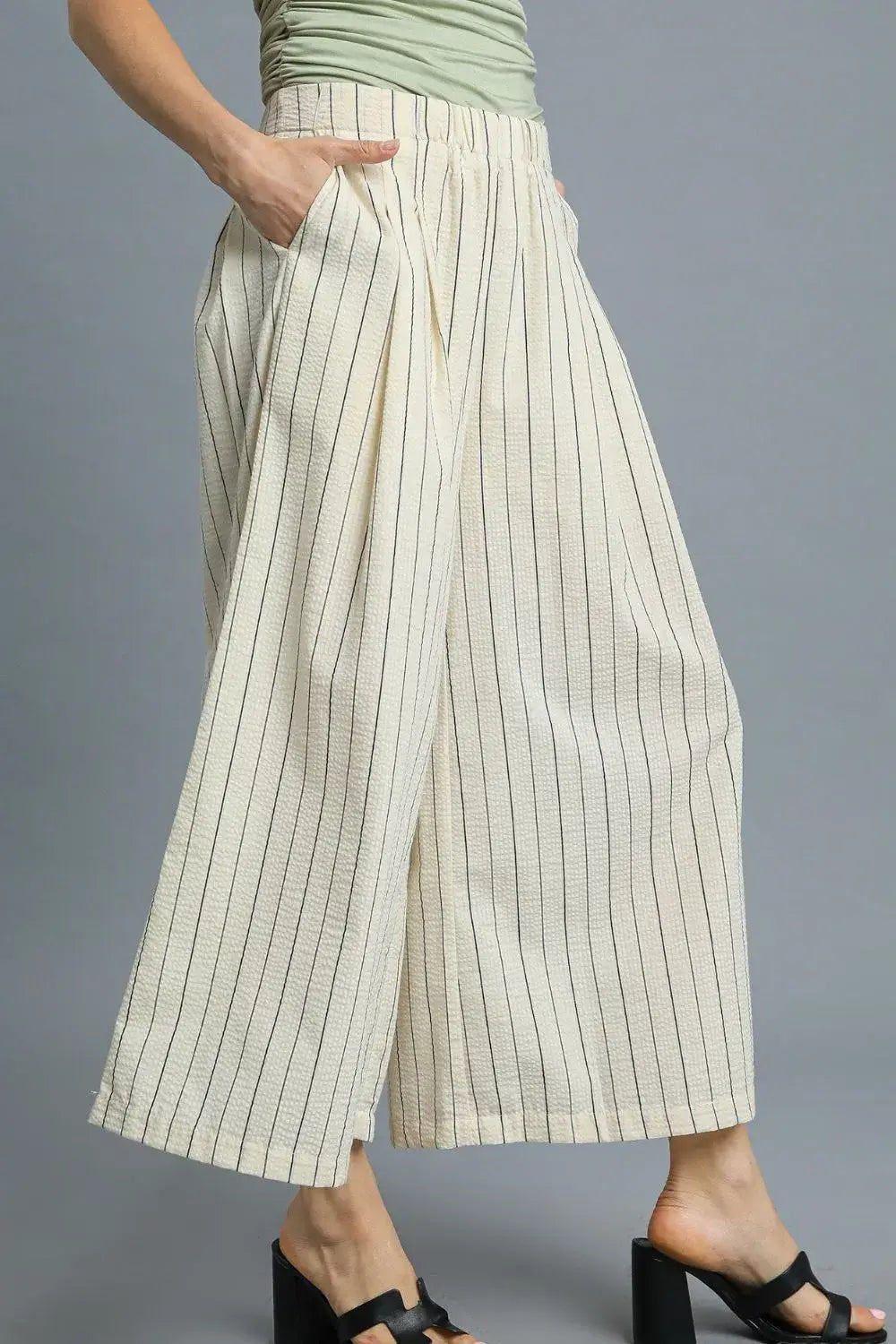 Umgee High-Waisted Wide Leg Striped Pants
