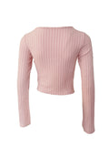 Drawstring Ruched Long Sleeve Ribbed Top - felvior