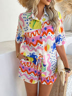 Devine Printed Button Down Shirt and Shorts Set