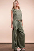 VERY J Solid Woven Top & Pants Set