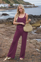 Hollow Out Round Neck Top and Pants Sweater Cover Up Set