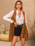Ruched Open Front Vest Coat - felvior