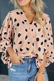 Contrast Animal Print V-Neck Long Sleeve Blouse - felvior