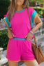 Contrast Round Neck Top and Shorts Set