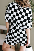 Checkerboard V Neck Loose Tee and Shorts Set