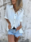 Full Size Button Down Short Sleeve Shirt Plus Size - felvior