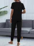 Shiny Round Neck Short Sleeve Top and Pants Set - felvior