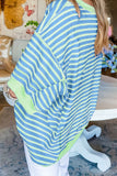 Stripe Oversized Contrast Trim Exposed Seam High Low T Shirt