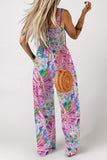 Floral Smocked Square Neck Jumpsuit with Pockets - felvior