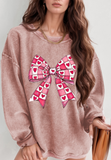 Valentine’s Day Bow Drop Shoulder Long Sleeve Sweatshirt - felvior