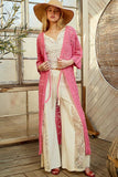 POL Tied Crochet 3/4 Sleeve Longline Cardigan - felvior