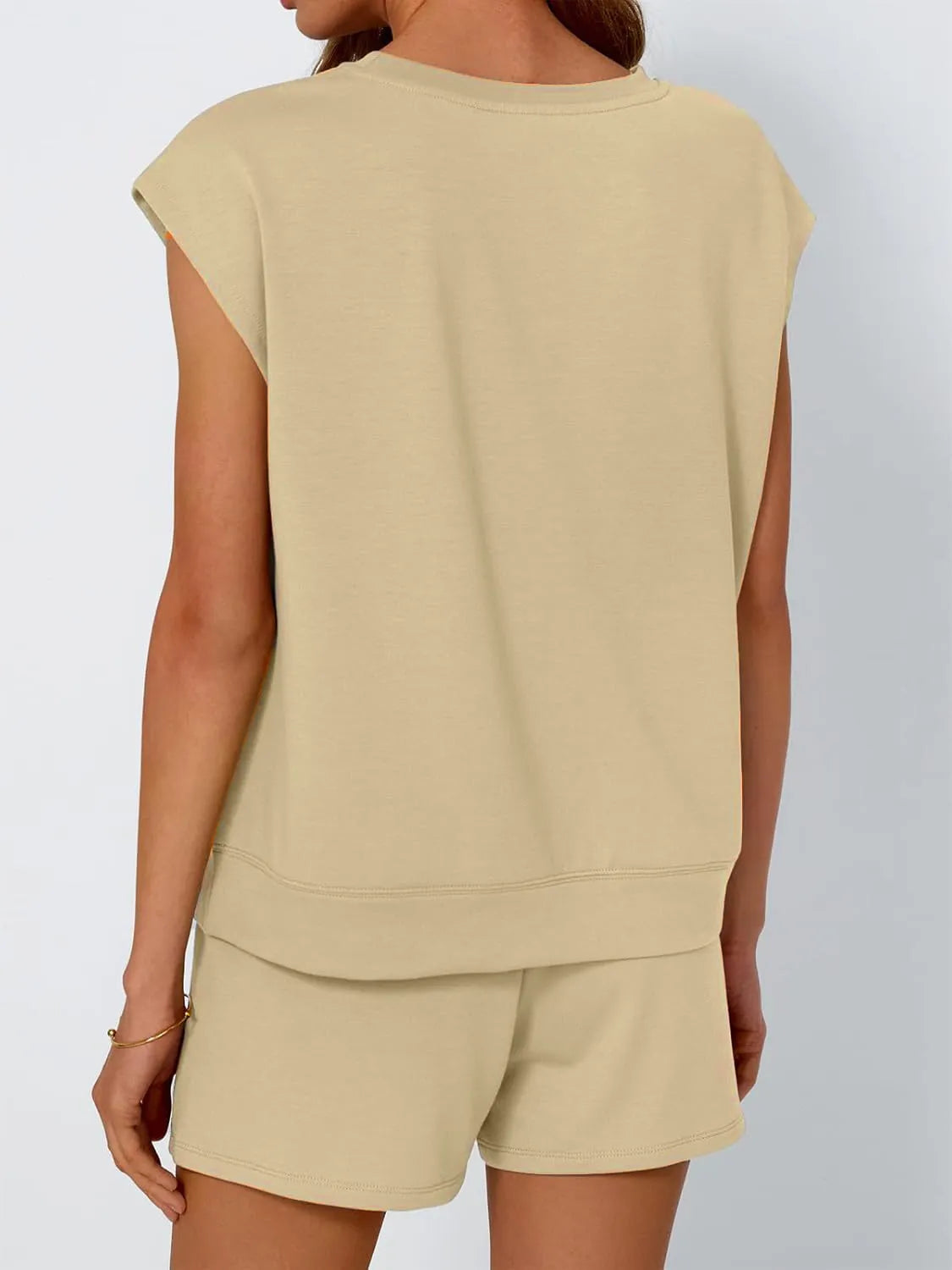 Round Neck Cap Sleeve Top and Shorts Set - felvior