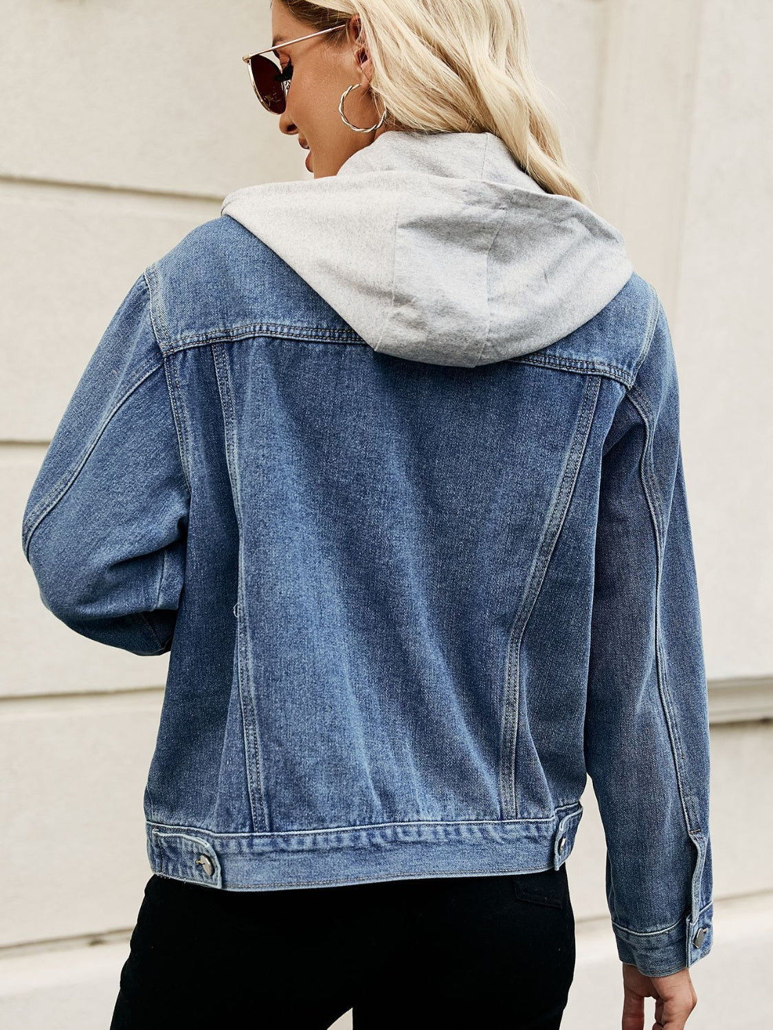 Drawstring Hooded Button Up Denim Jacket - felvior