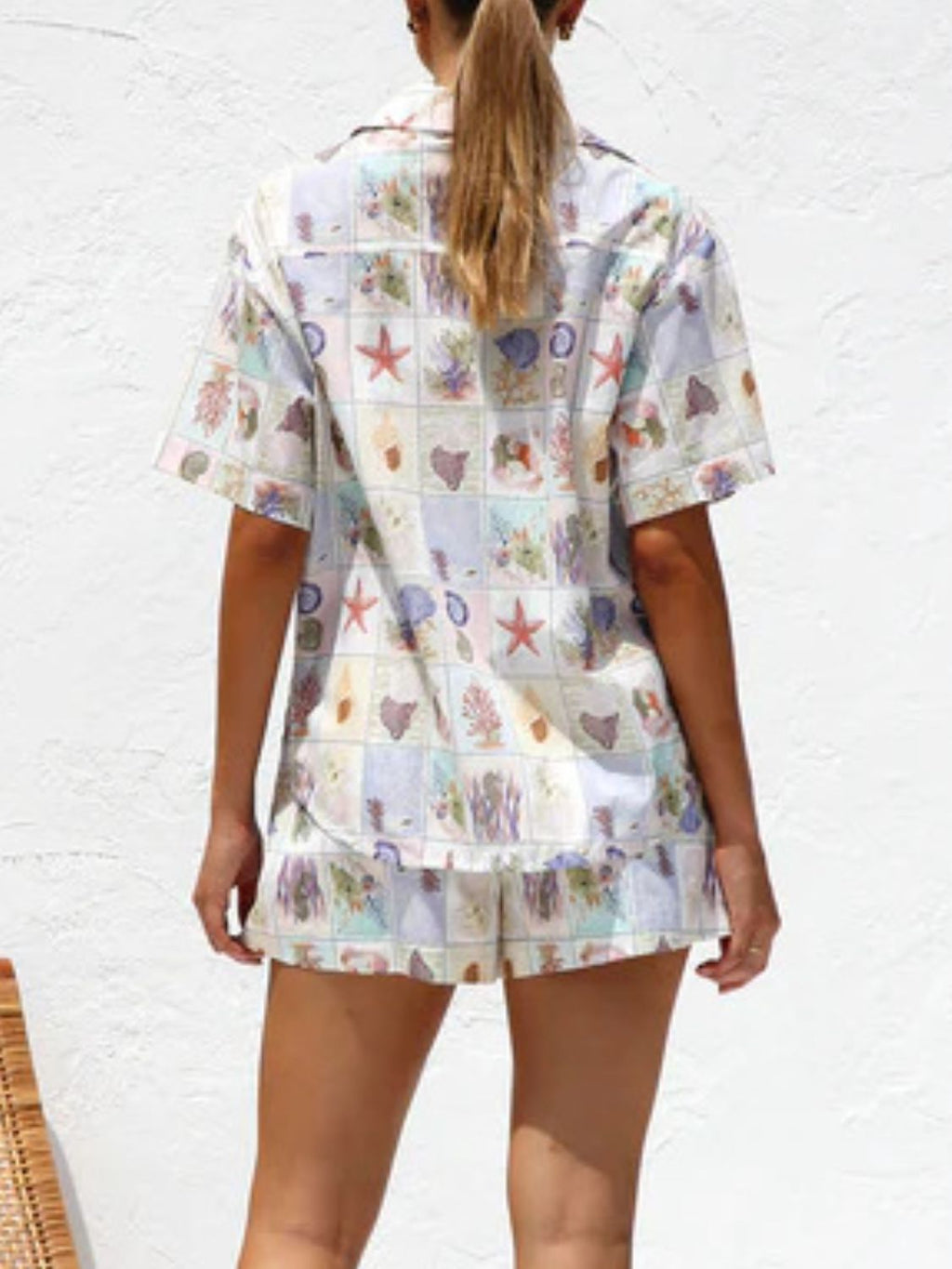 Printed Button Down Short Sleeve Top and Shorts Set