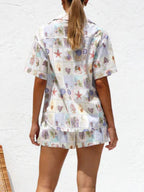 Printed Button Down Short Sleeve Top and Shorts Set