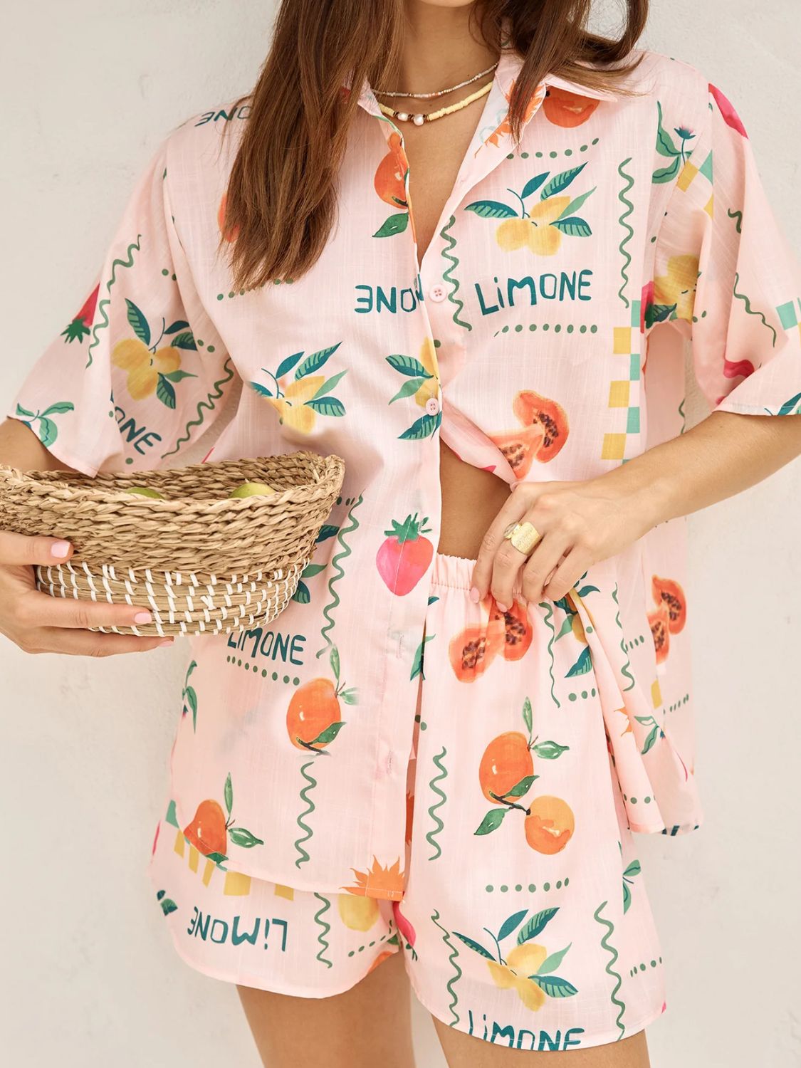 Printed Button Down Shirt and Shorts Set