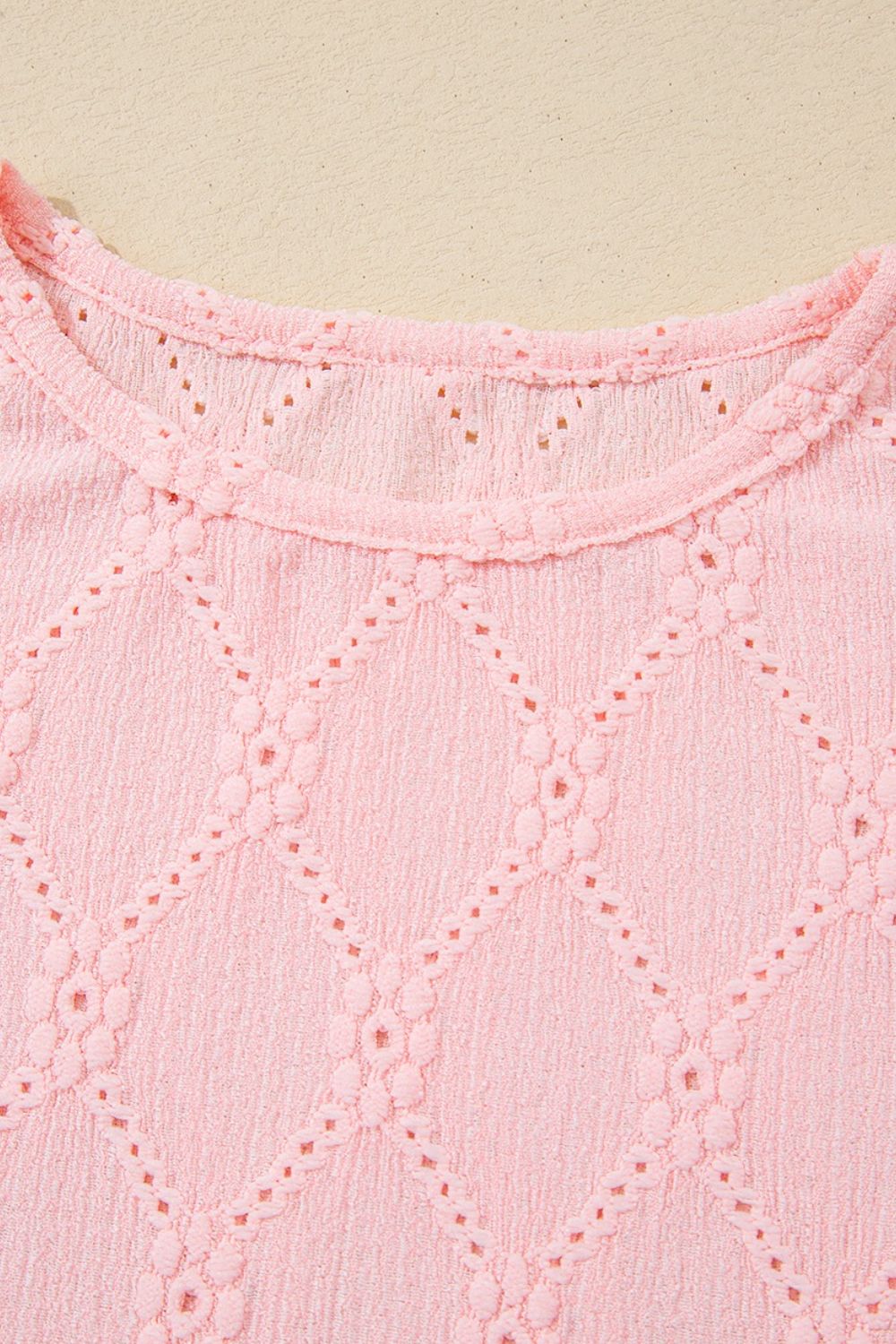 Flower Geometric Textured Short Sleeve Top