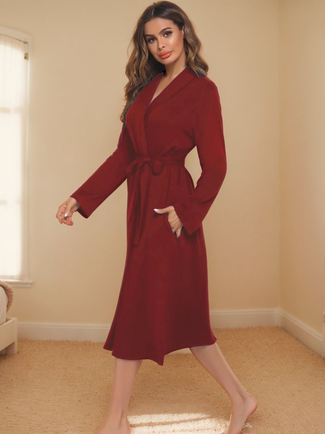 Tied Lounge Nightgown with Pockets - felvior