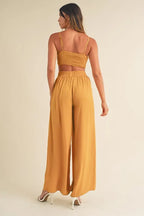 MABLE Smocked Bralette Crop Top and Wide Leg Pants Set