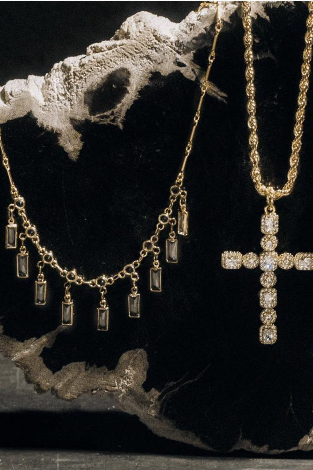 Brass Inlaid Zircon Cross Pendant Necklace - felvior