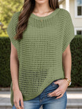 Openwork Round Neck Short Sleeve Cover-Up - felvior