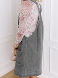 Wide Strap Button Down Denim Overall Dress - felvior