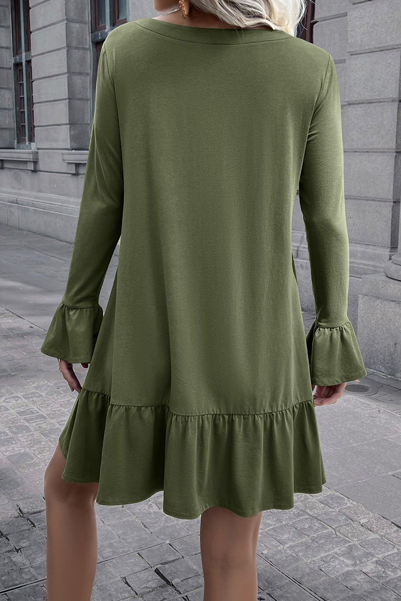 Ivy Lane V-Neck Flounce Sleeve Ruffle Hem Mini Dress - felvior