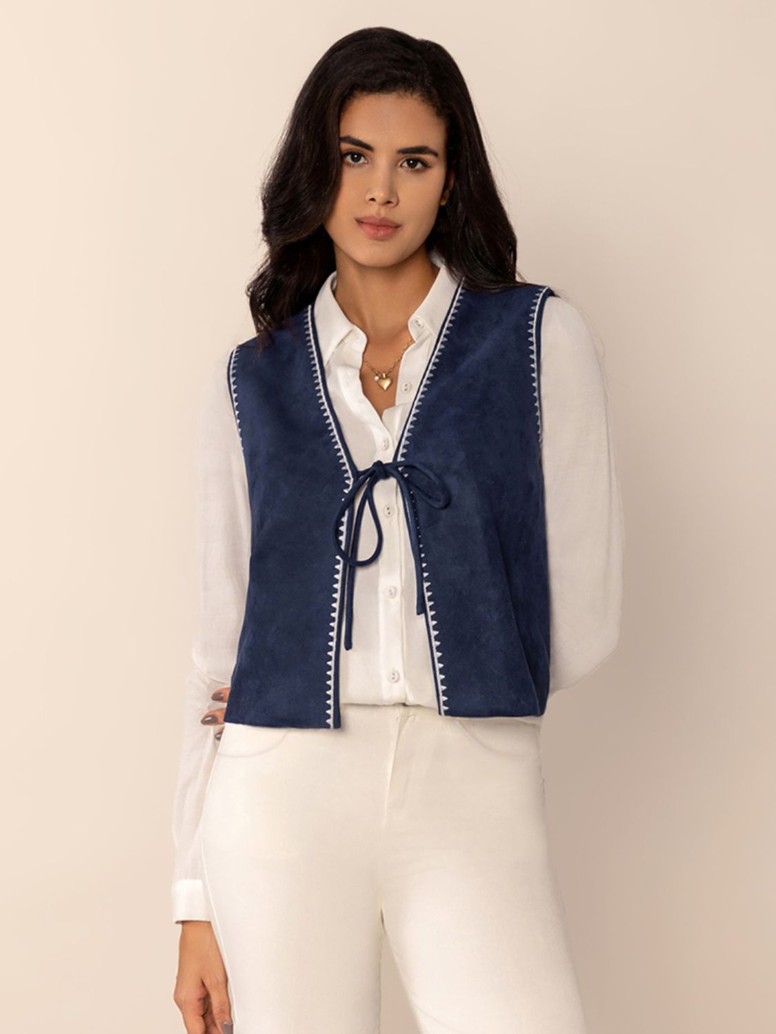 Tied Contrast Trim Vest - felvior