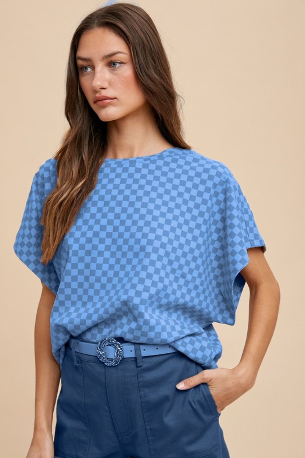 Annie Wear Checkered Round Neck Short Sleeve T-Shirt Image principale du produit