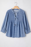 Bow Tie Long Sleeve Denim Top - felvior