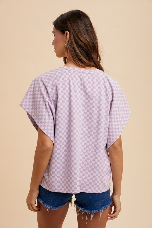 Annie Wear Checkered Round Neck Short Sleeve T-Shirt - felvior