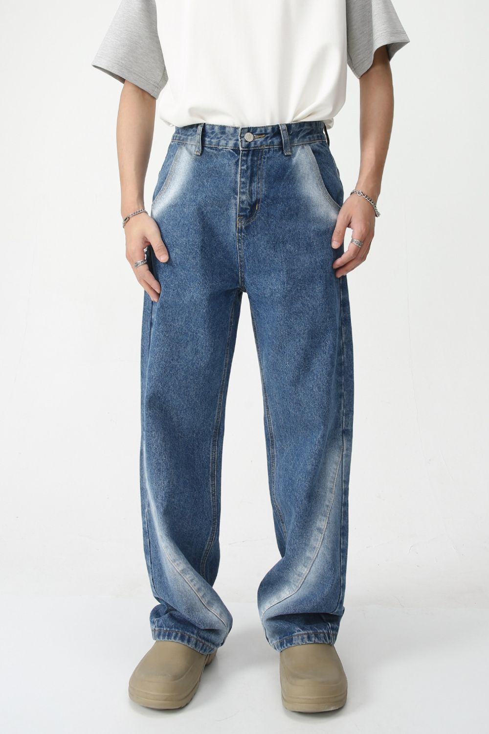 Men's Tie-Dye Washed Straight Leg Jeans Hauptbild