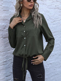 Perfee Tied Hem Button Down Long Sleeve Shirt - felvior