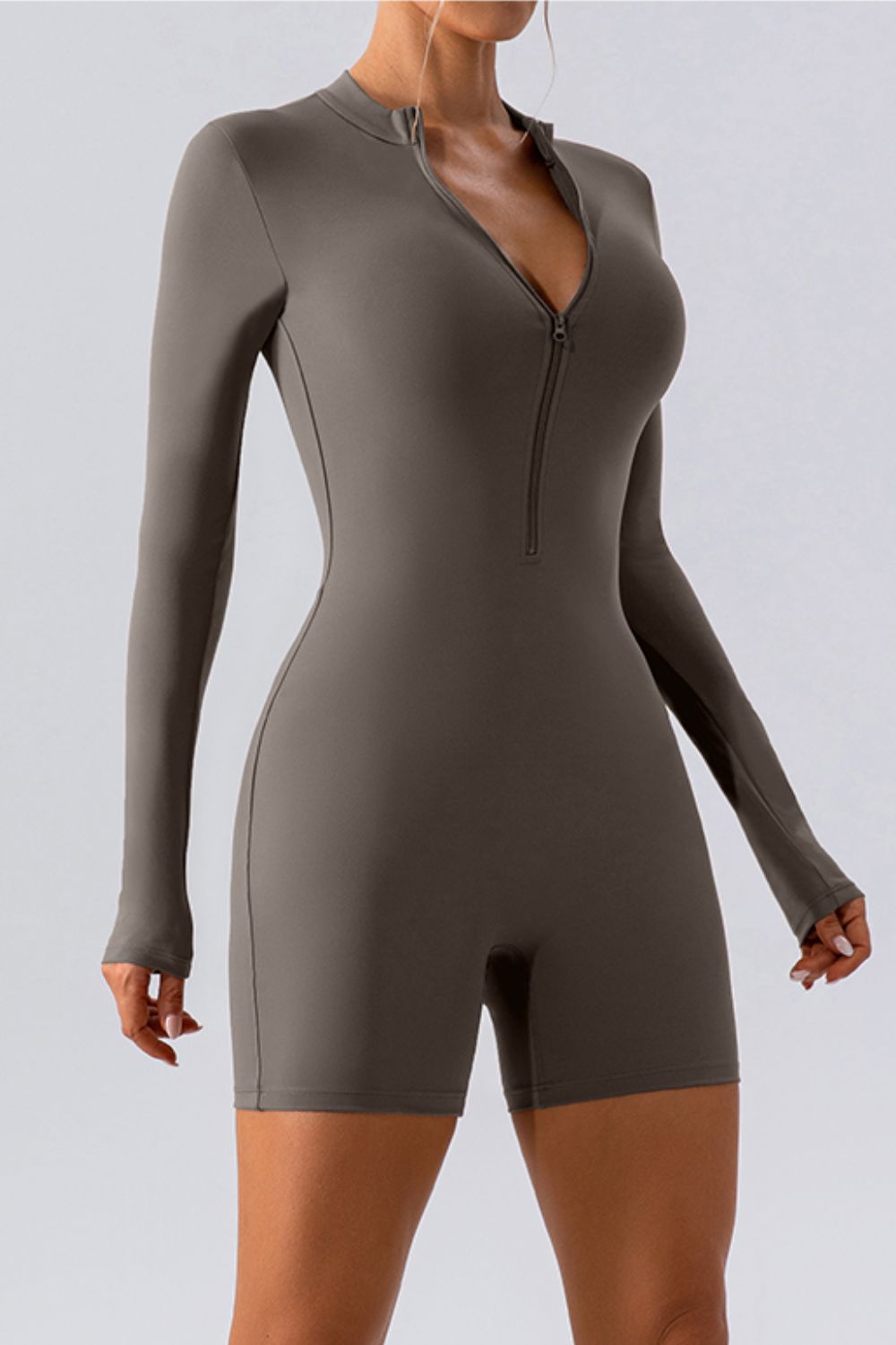 Half Zip Long Sleeve Active Romper - felvior