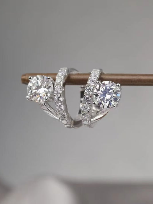 2 Carat Moissanite 925 Sterling Silver Huggie Earrings - felvior