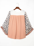 Plus Size Leopard Ruffle Trim Long Sleeve Blouse - felvior